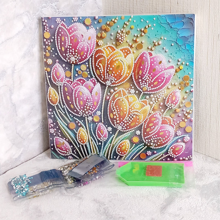 نقاشی الماسی بوم20*20 گل لاله