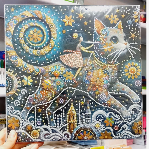 نقاشی الماسی بوم 30*30 گربه رنگی